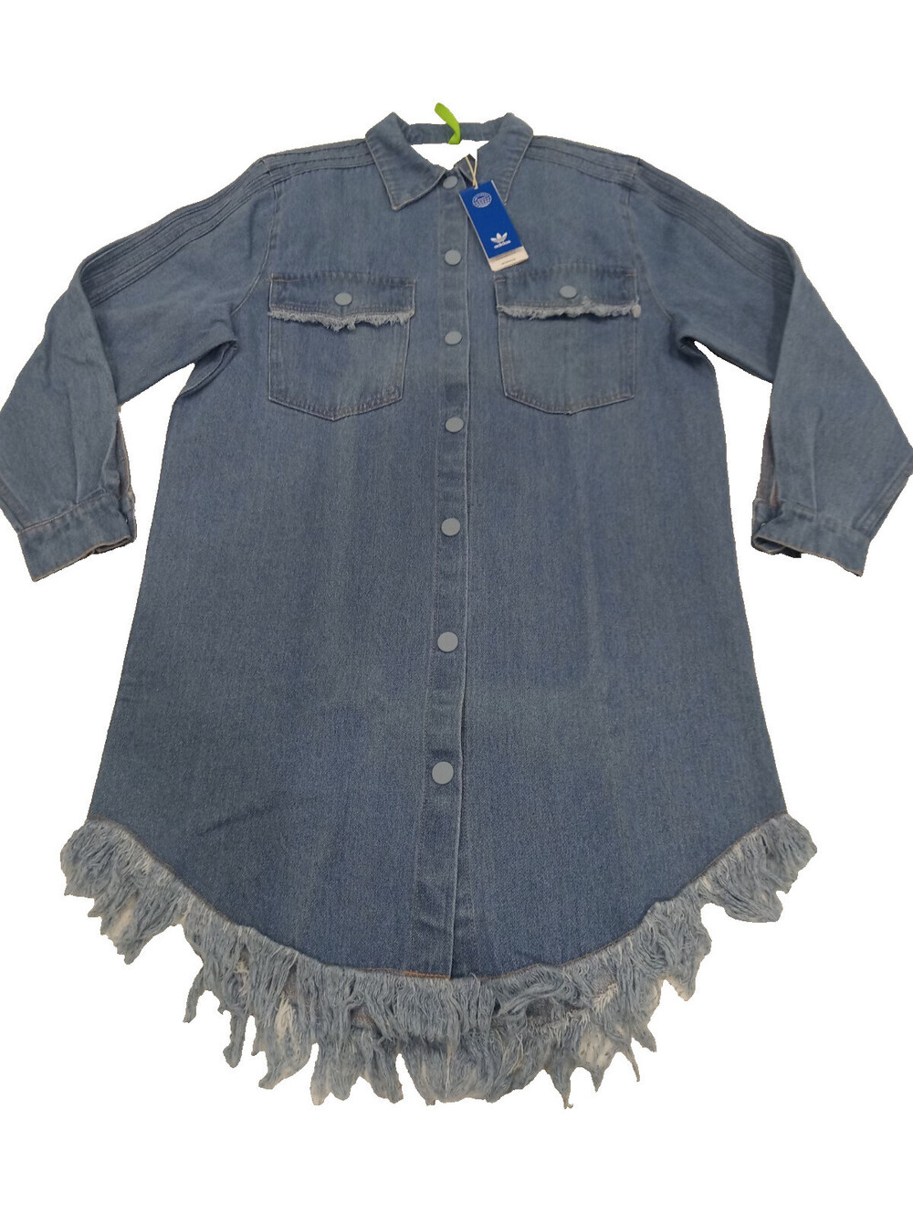 adidas x KSENIASCHNAIDER Denim Shirt Dress Womens XS Fringed Light Wash NWT